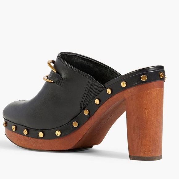 VERONICA BEARD Giles Clog in Black Leather Gold Stud Grommet Wooden Heel Sz 10 - Picture 11 of 14